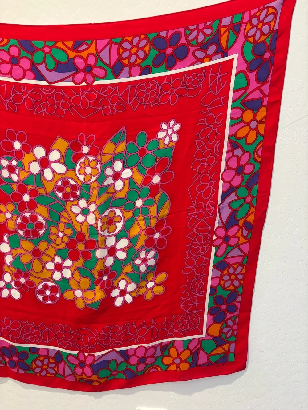 Marja Kurki Design Bright Floral Red Silk Scarf